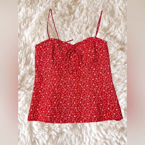 Zara Red and White Smocked Bustier Camisole - Picture 3 of 8